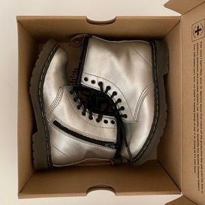 Silver Dr. Martens small kids size 10 boots